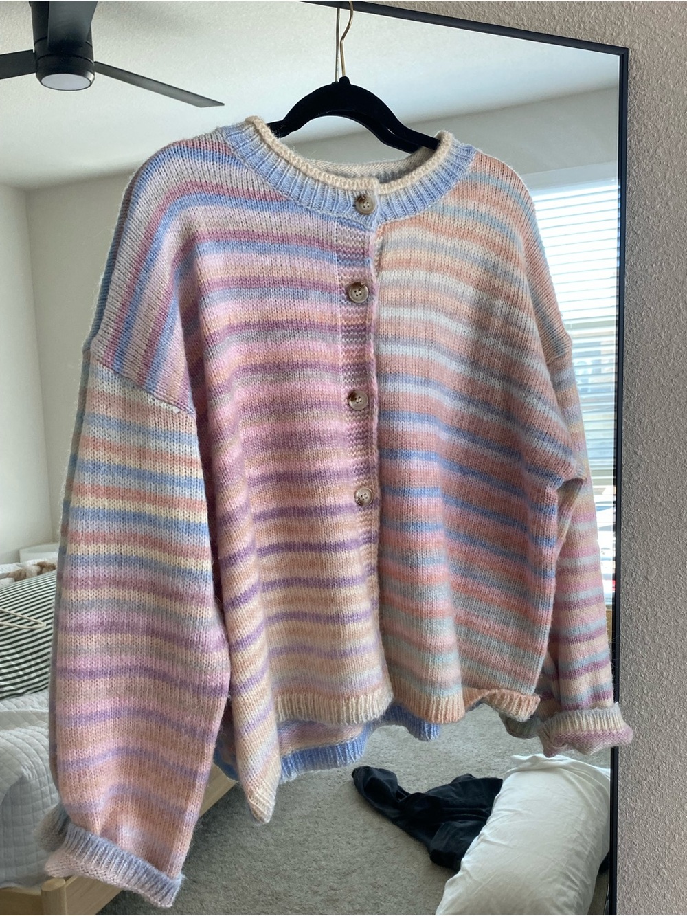 Wishlist Pastel Striped Button-Front Cardigan - Pink, Blue, Cream